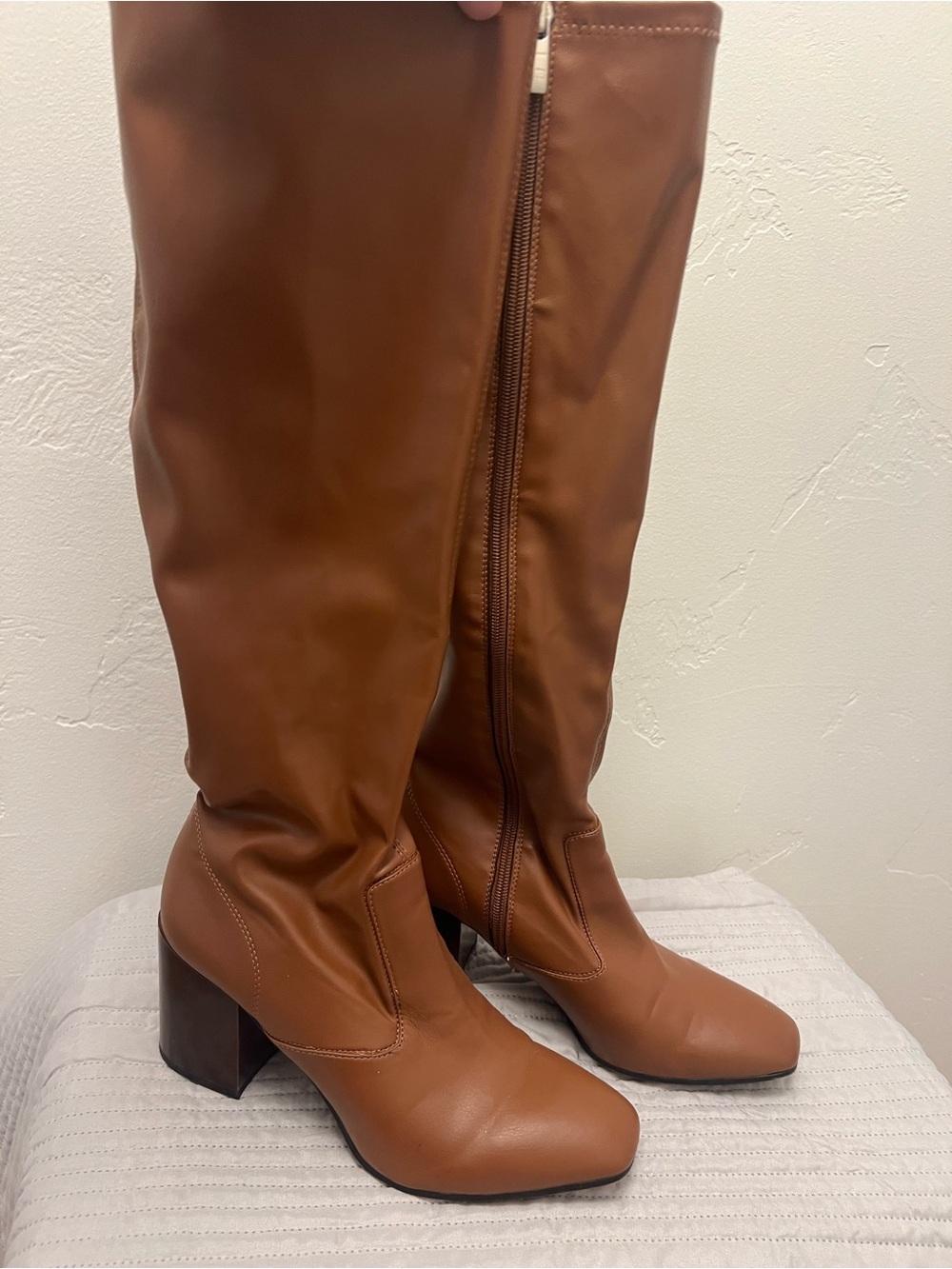 Franco Sarto Tall Tan Leather Block Heel Boots